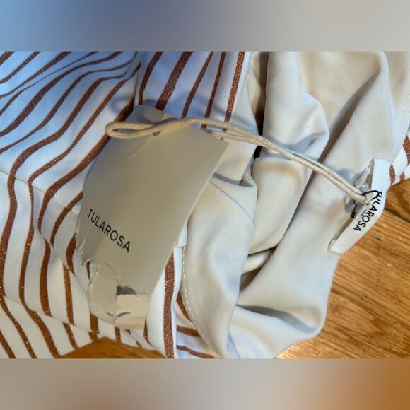 Tularosa NWT white/rose gold striped halter stretch mini dress Size medium - Picture 7 of 7